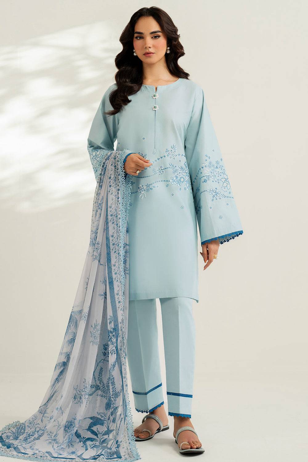 Farasha | Thread Lines Embroidered | Ash Mist - Pakistani Designer Dress - by Farasha - Type : Ladies Clothes - 100% Original at Saira Sultan