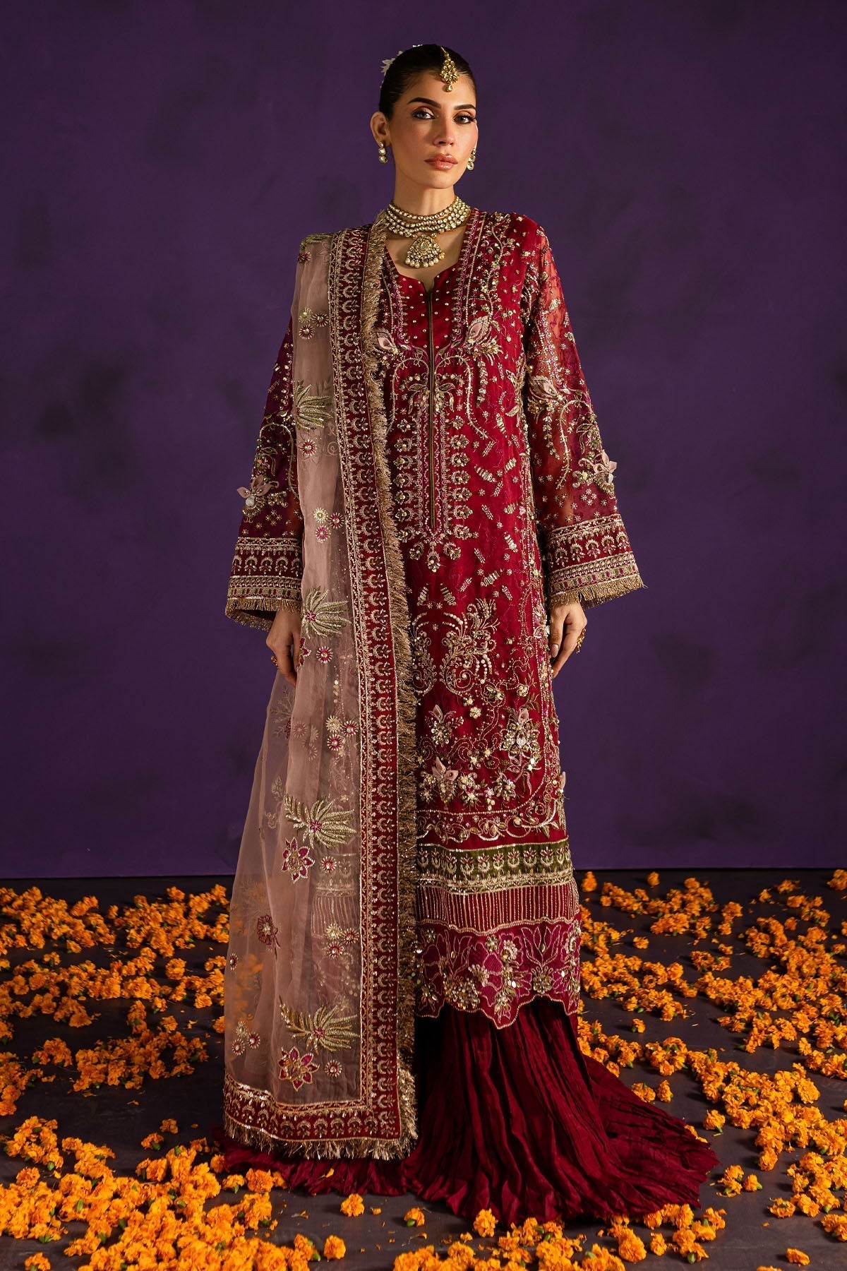 Nureh | Wedding Formals 24 | FP-142 XS Maroon Organza