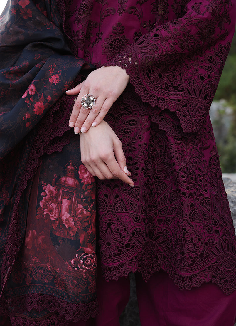 Image | Lawnkari 25 | Delara M Wine Berry Cotton Lawn