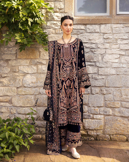 Faiza Saqlain | Adeen Formals | Divone S Dark Blue Embroidered Velvet