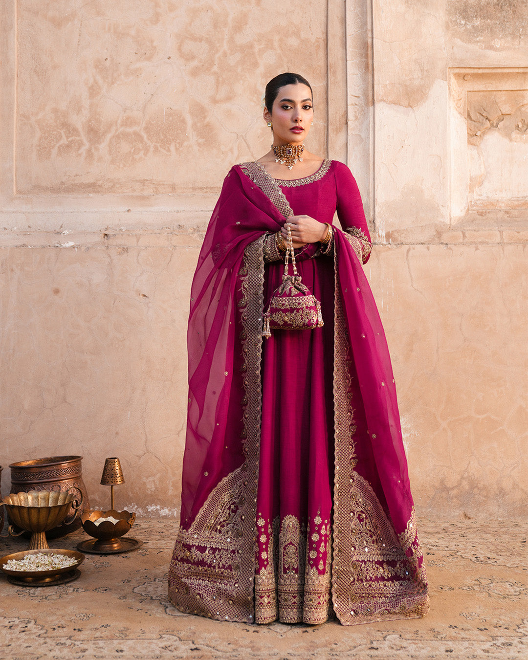 Faiza Saqlain | Zimmal Formals | Cassia XS Korean Raw Silk Magenta