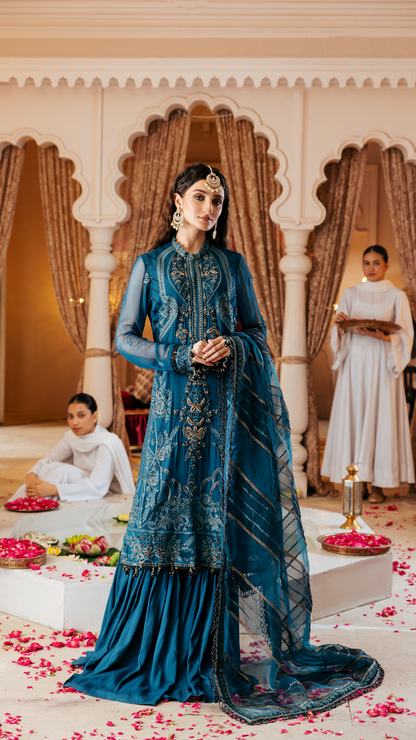 Zebtan | Zircon Wedding Formals | ZARTASHA ZQ-03 XS Teal Blue Chiffon