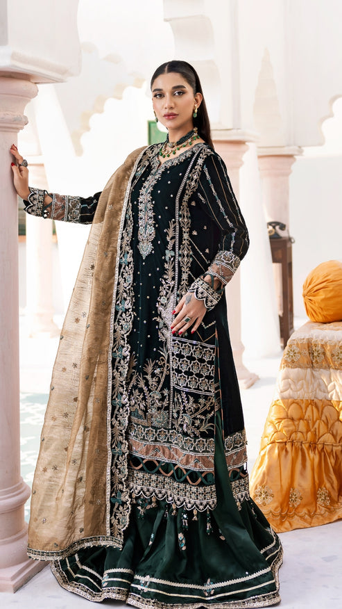 Zebtan | Andaz e Makhmal | ZAM-05 L Bottle Green Velvet