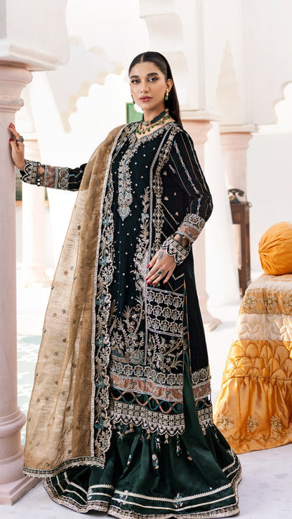Zebtan | Andaz e Makhmal | ZAM-05 L Bottle Green Velvet