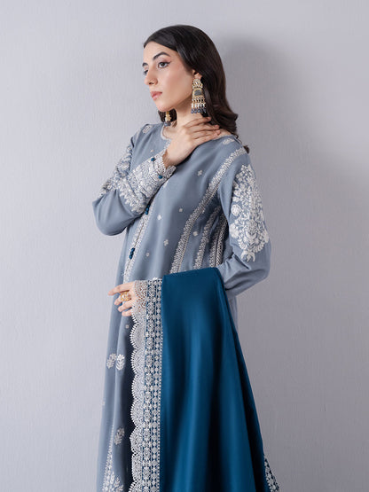 Faiza Faisal | Winter Edit 2024 | ELAAF L LIight blue Grey Slub Khaddar