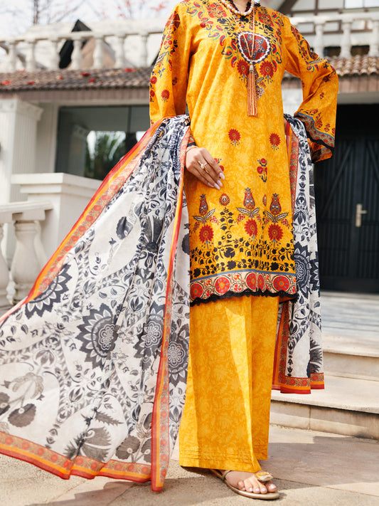 Almirah | Traditional Tale | ALP-3PS-2114 XS Mustard Yellow Lawn