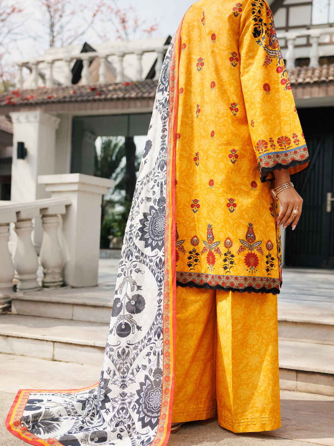 Almirah | Traditional Tale | ALP-3PS-2114 S Mustard Yellow Lawn