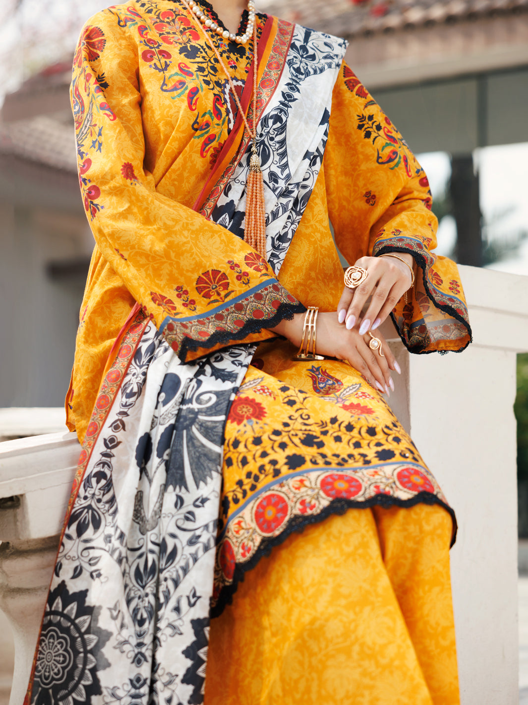 Almirah | Traditional Tale | ALP-3PS-2114 L Mustard Yellow Lawn