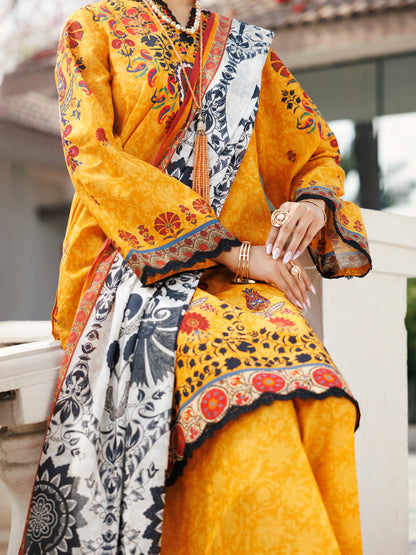 Almirah | Traditional Tale | ALP-3PS-2114 L Mustard Yellow Lawn