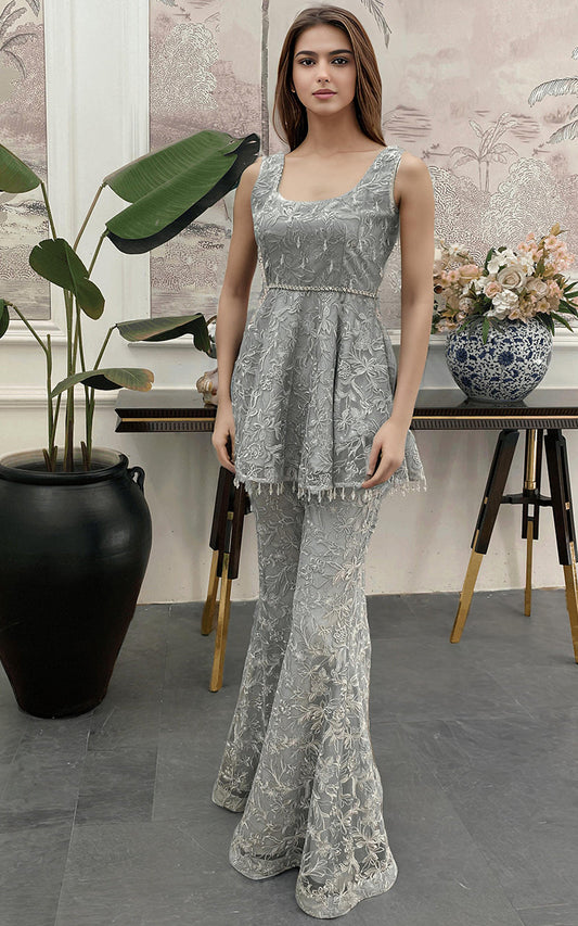 Threads and Motifs | Formal Dresses 25 | Net Embroidered Peplum - Pakistani Designer Dress - by Threads and Motifs - Type : Ladies Clothes - 100% Original at Saira Sultan