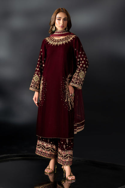 Naqshi | Makhmal 24 | MAHYM L Maroon Velvet