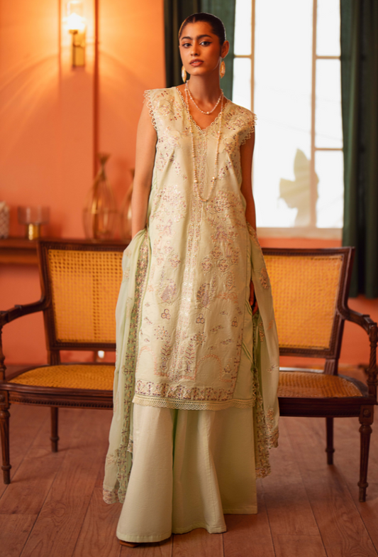 Humdum | Lala Rukh Lawn | Lalarukh - D07 XS Mint Green Lawn
