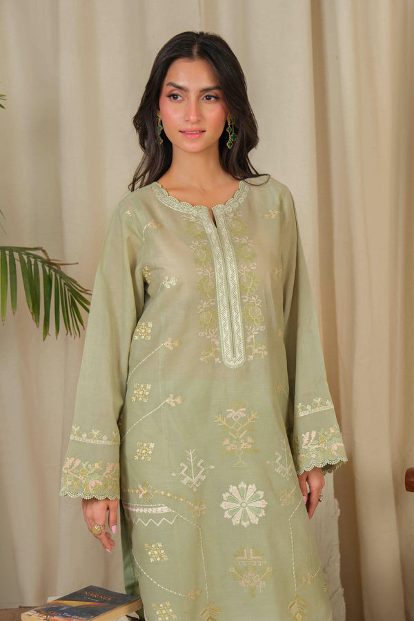 Noor by Saadia Asad | Noor Pret 25 | D4 - Muted Green - Pakistani Designer Dress - by Noor by Saadia Asad - Type : Ladies Clothes - 100% Original at Saira Sultan