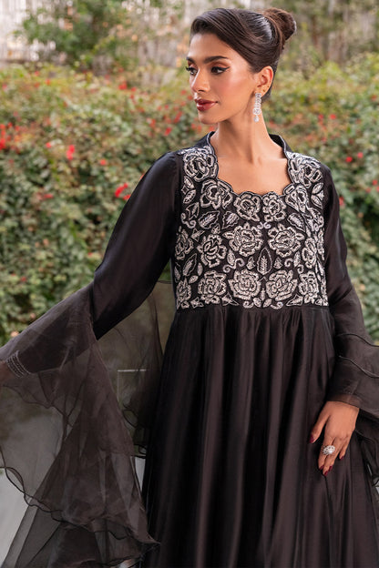 Chic Ophicial | Celenia Pret | Elegant Black Kalidar L Black Pure Sheesha Silk