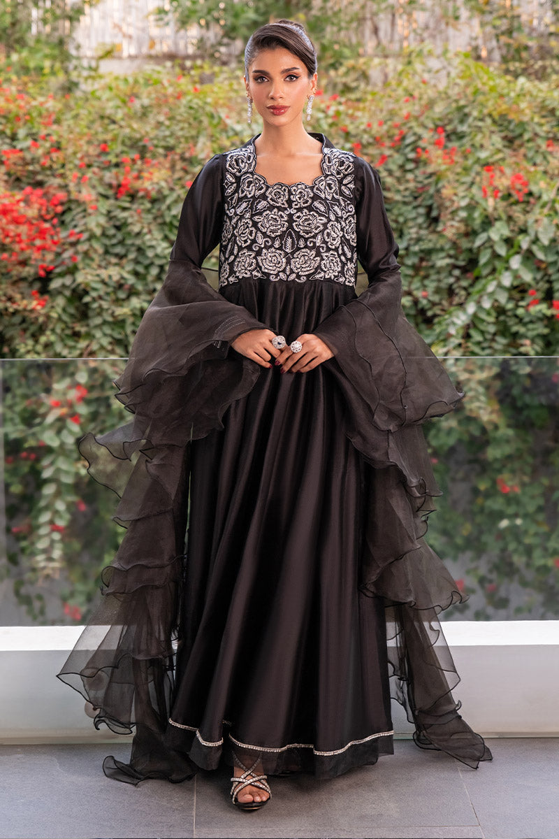 Chic Ophicial | Celenia Pret | Elegant Black Kalidar Custom Size Black Pure Sheesha Silk