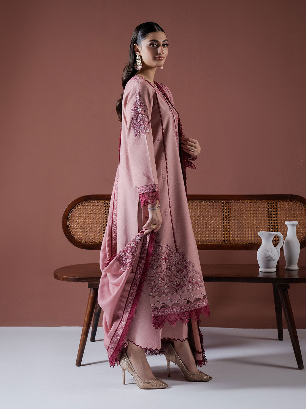 Faiza Faisal | Winter Edit 2024 | LEENA XL Rose Pink Karandi