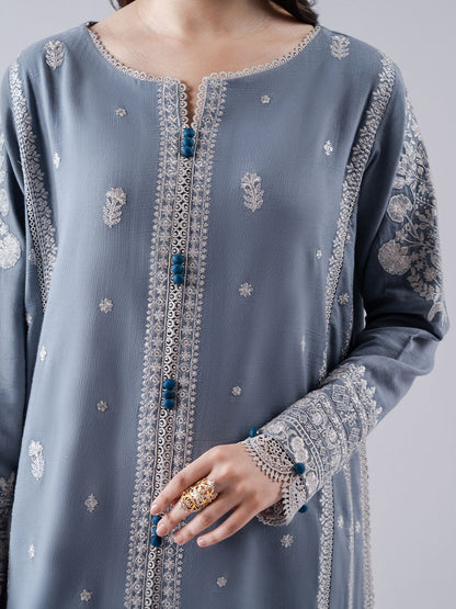 Faiza Faisal | Winter Edit 2024 | ELAAF M LIight blue Grey Slub Khaddar