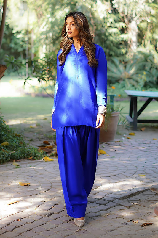 Erum Khan | Nue 25 | Cosmic Wave XS Electric Blue Pure Raw Silk