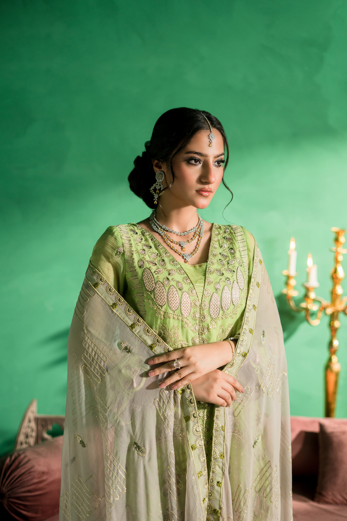 Zebtan | Farmaish Formals | FC-05 Custom Size Aqua Green Chiffon