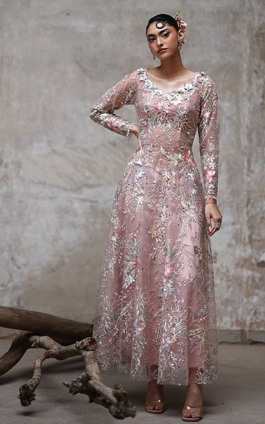 Threads and Motifs | Formal Dresses 25 | Net Embroidered Dress - Pakistani Designer Dress - by Threads and Motifs - Type : Ladies Clothes - 100% Original at Saira Sultan