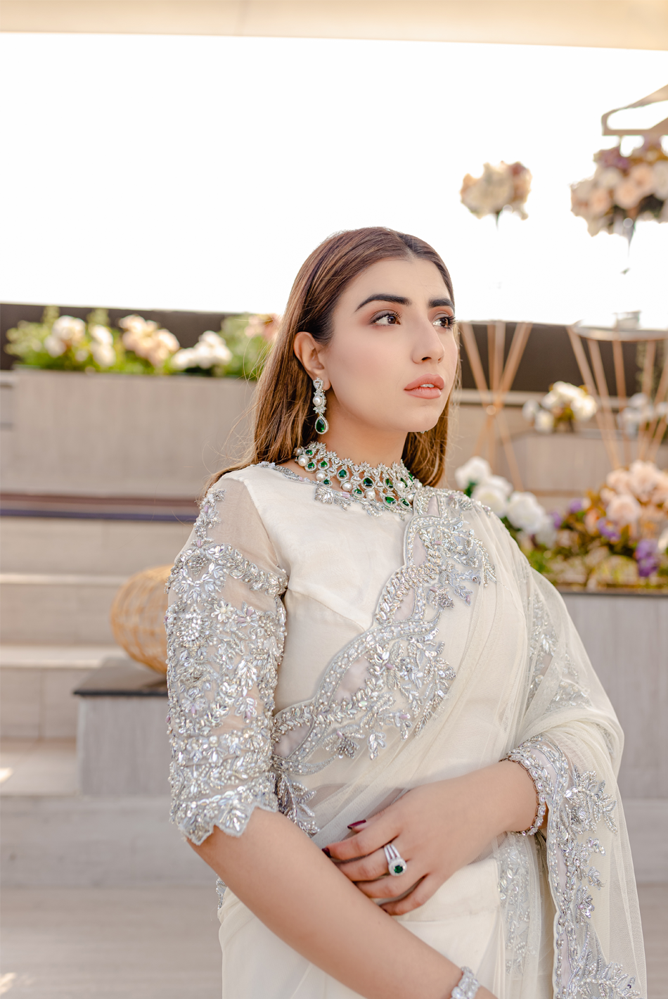 Ayesha and Usman | Celestial Night | Fleurine M White Organza