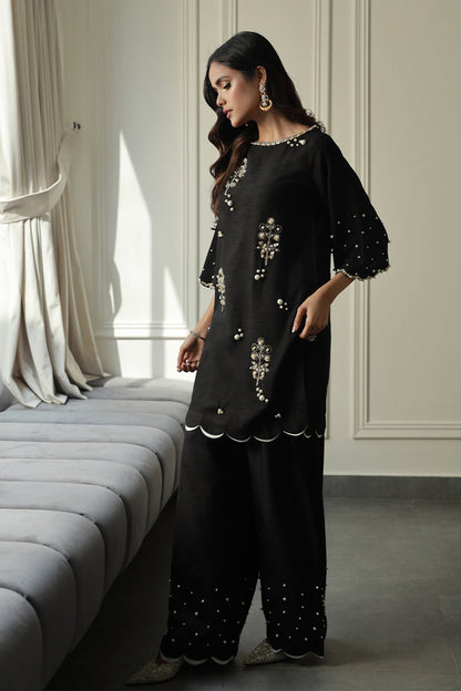 Wardha Saleem | Luxury Pret Traditional Wear | COCO L Black Korean Raw Silk