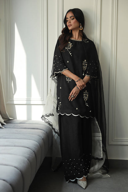 Wardha Saleem | Luxury Pret Traditional Wear | COCO XL Black Korean Raw Silk