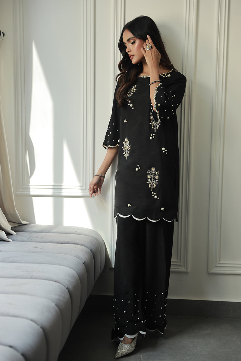 Wardha Saleem | Luxury Pret Traditional Wear | COCO M Black Korean Raw Silk