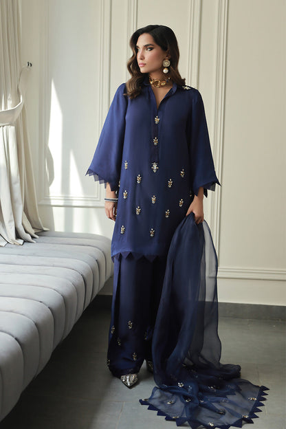 Wardha Saleem | Luxury Pret Traditional Wear | AMAVI XL Royal Blue Crepe Silk