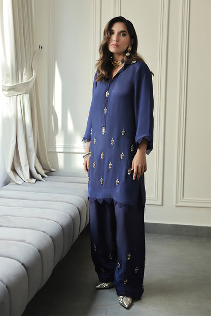 Wardha Saleem | Luxury Pret Traditional Wear | AMAVI S Royal Blue Crepe Silk