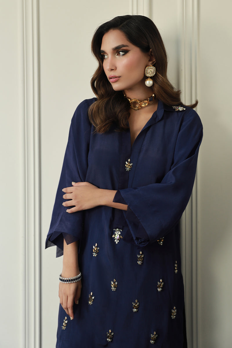 Wardha Saleem | Luxury Pret Traditional Wear | AMAVI M Royal Blue Crepe Silk