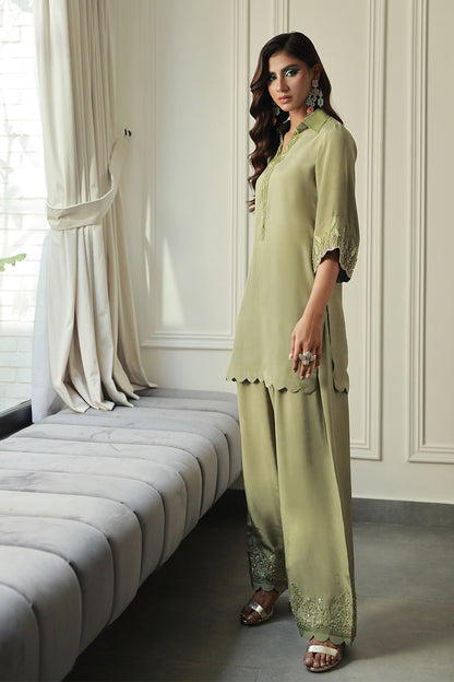 Wardha Saleem | Luxury Pret Traditional Wear | IARA S Olive Green Crepe Silk