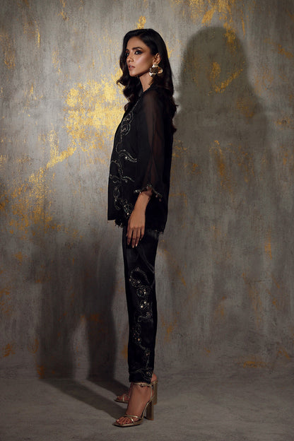 Wardha Saleem | Luxury Pret Fusion Wear | ZAINA XL Black Pure Organza