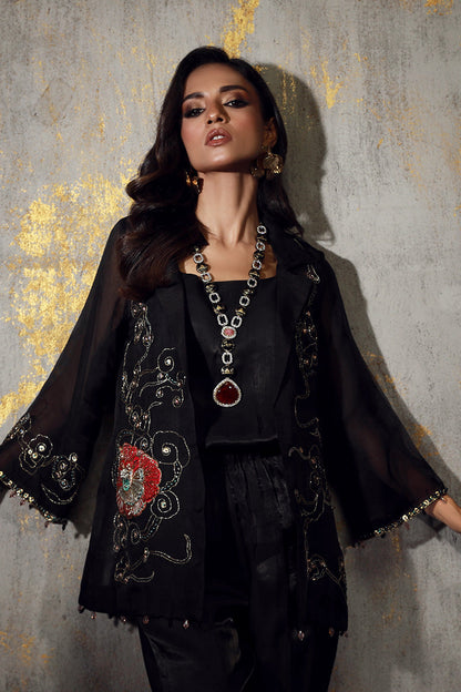 Wardha Saleem | Luxury Pret Fusion Wear | ZAINA M Black Pure Organza
