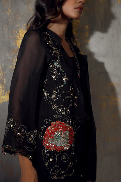 Wardha Saleem | Luxury Pret Fusion Wear | ZAINA L Black Pure Organza