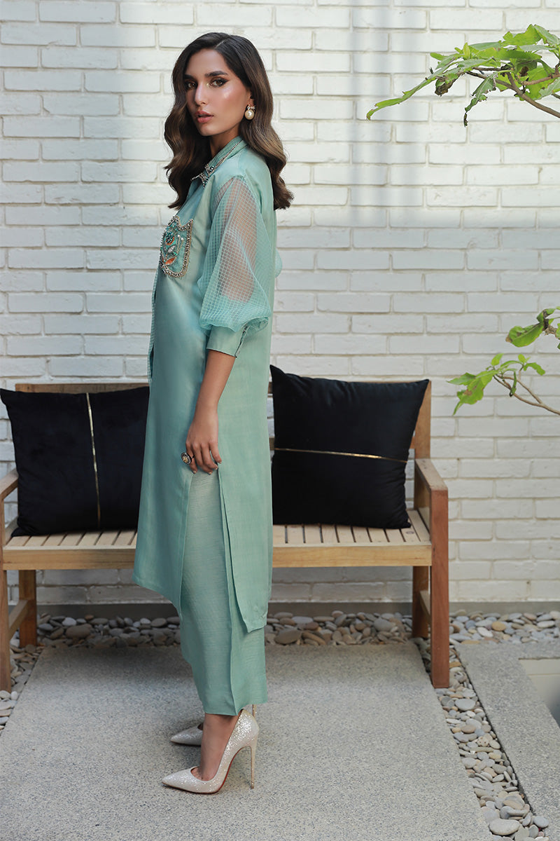 Wardha Saleem | Luxury Pret Traditional Wear | LANA S Turqiouse Crepe Silk