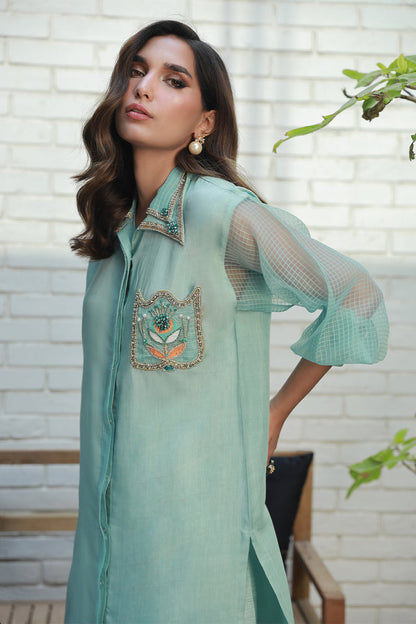 Wardha Saleem | Luxury Pret Traditional Wear | LANA L Turqiouse Crepe Silk