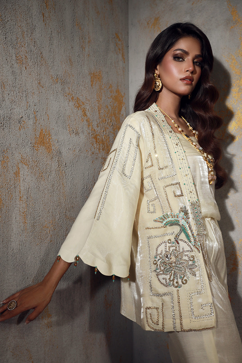 Wardha Saleem | Luxury Pret Fusion Wear | NOEL L Ivory Lava Silk