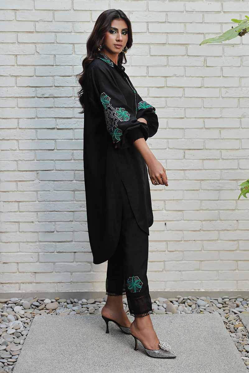 Wardha Saleem | Luxury Pret Traditional Wear | NOYA S Black Korean Raw Silk