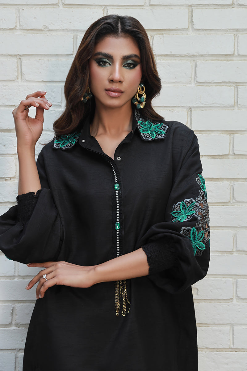 Wardha Saleem | Luxury Pret Traditional Wear | NOYA M Black Korean Raw Silk