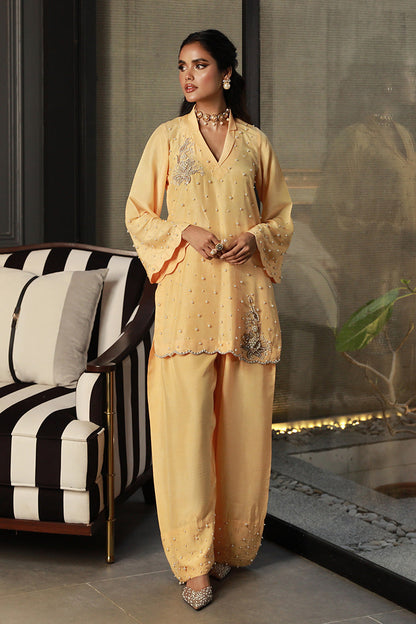 Wardha Saleem | Luxury Pret Traditional Wear | ZARIA XL Pale Yellow Korean Raw Silk