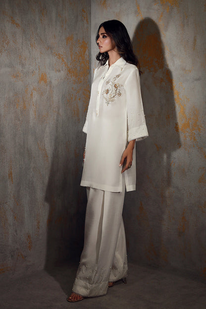 Wardha Saleem | Luxury Pret Traditional Wear | ZINA S White Korean Silk