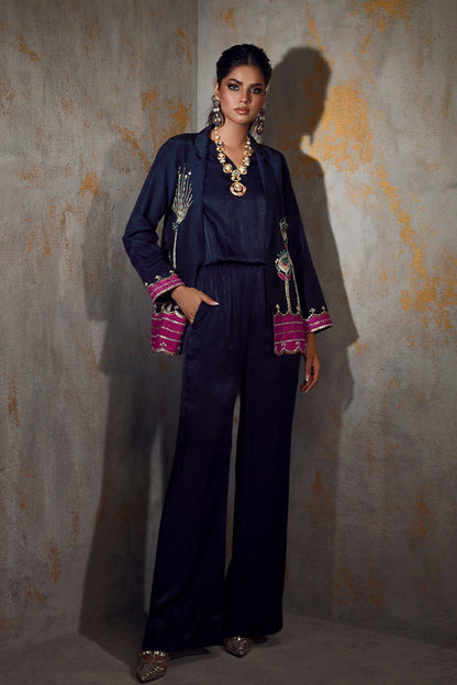 Wardha Saleem | Luxury Pret Fusion Wear | VERA XS Navy Blue Korean Silk