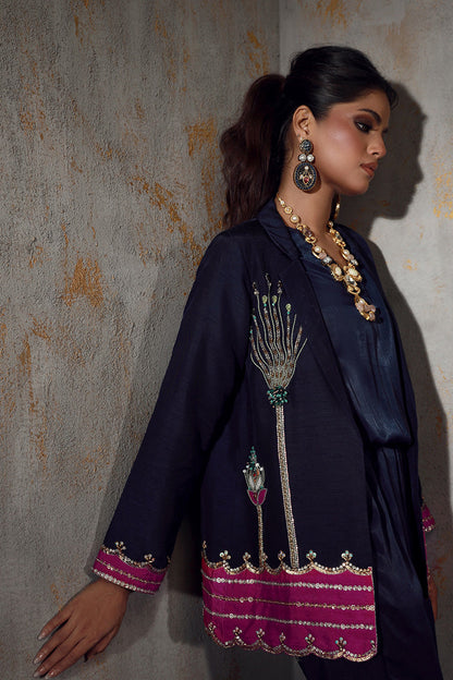 Wardha Saleem | Luxury Pret Fusion Wear | VERA L Navy Blue Korean Silk