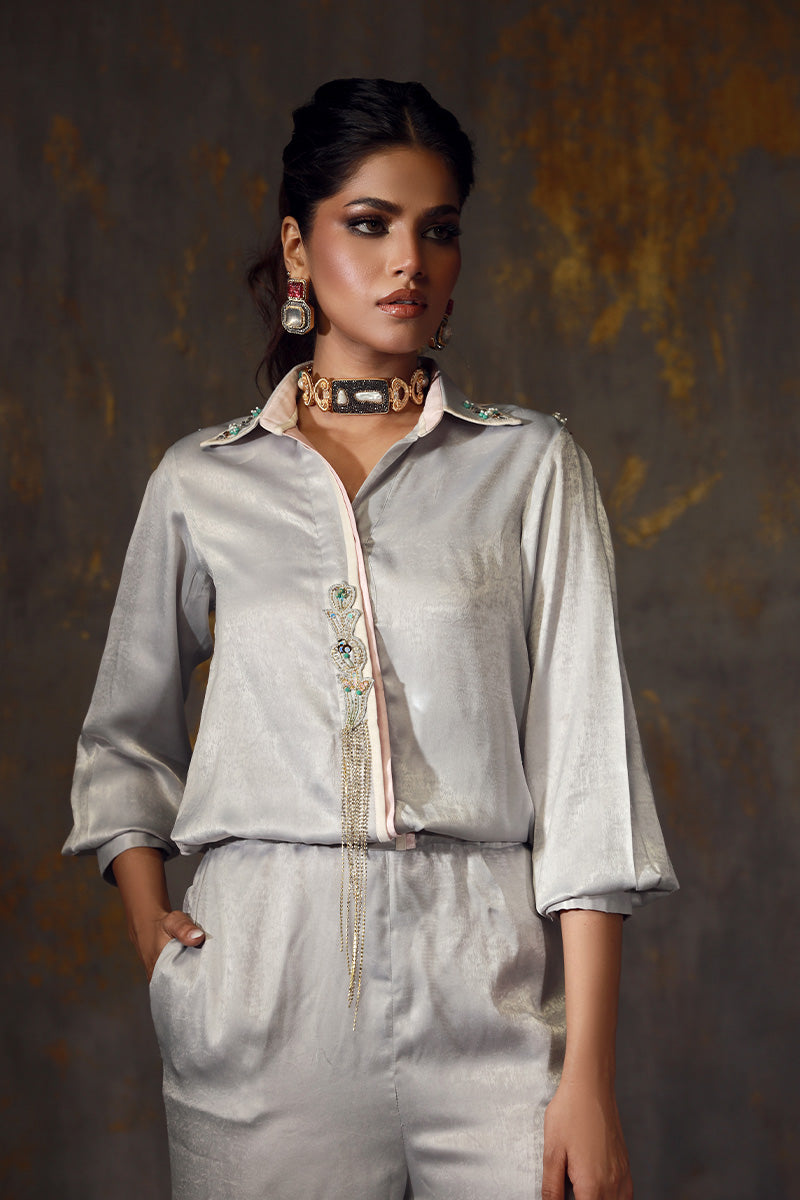 Wardha Saleem | Luxury Pret Fusion Wear | REIA L Gray Velvet Silk