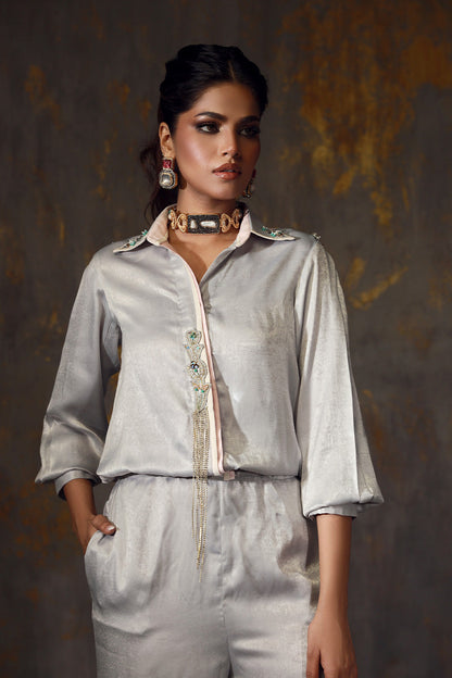 Wardha Saleem | Luxury Pret Fusion Wear | REIA L Gray Velvet Silk