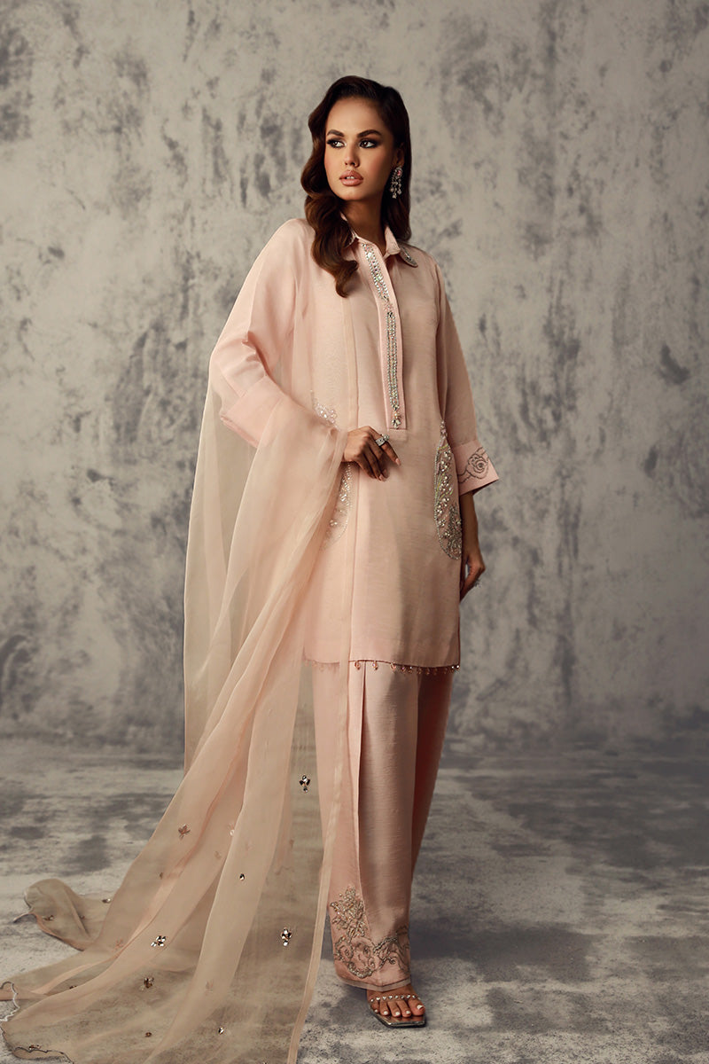 Wardha Saleem | Luxury Pret Traditional Wear | RANIA XS Rose Pink Korean Raw Silk