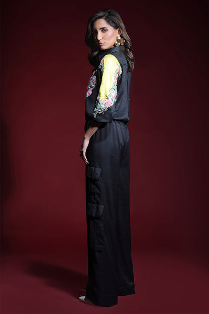 Wardha Saleem | Luxury Pret Fusion Wear | ONYX CORD-SET (2PC) S Black Silk