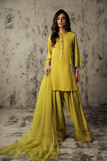 Wardha Saleem | Luxury Pret Traditional Wear | ZAINA XS Lime Korean Raw Silk