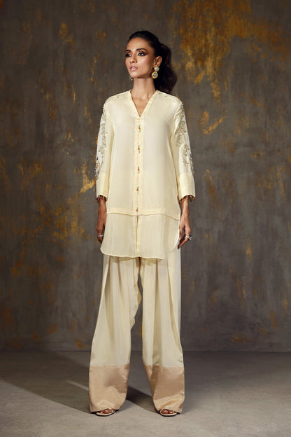 Wardha Saleem | Luxury Pret Traditional Wear | LAMIA XS Ivory Crepe Silk